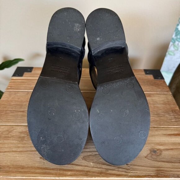 Surface to Air Black Leather Double Ankle Wrap Silver Buckle Block Heel Sandal - Picture 14 of 15